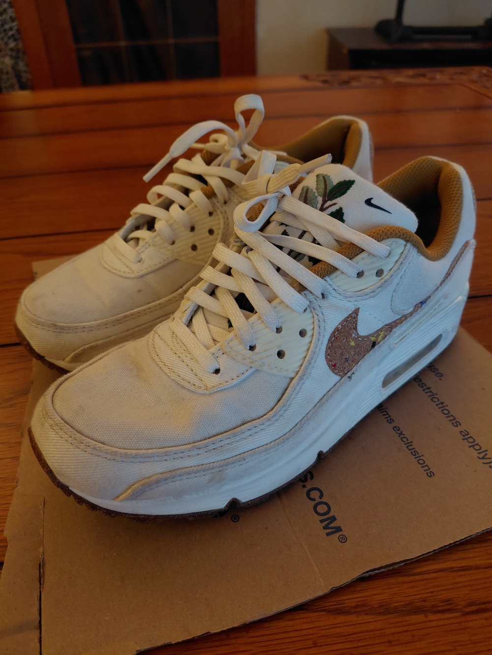 Nike White Sneakers with Brown Floral Swoosh
